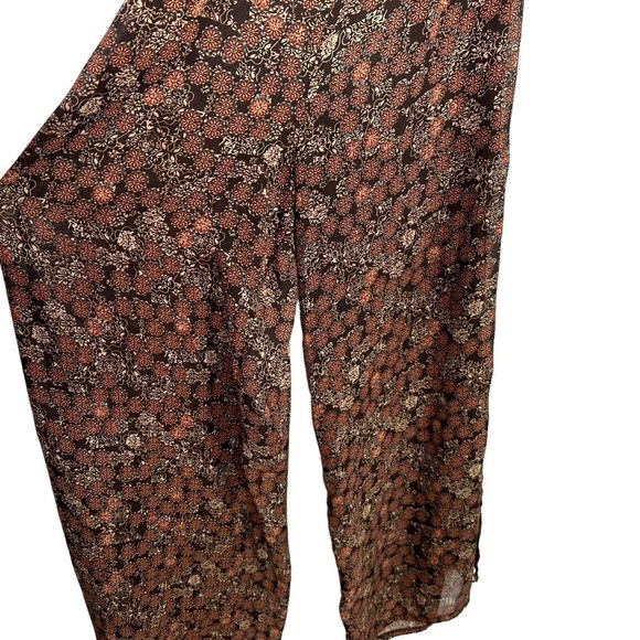 Nasty Gal Womens One on One Floral Jumpsuit Sz 2 Brown One Shoulder Side Slits - Picture 5 of 10